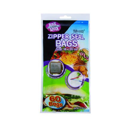 Disposable Zipper Seal Plastic Bags 18x20cm Zip Lock 60pack