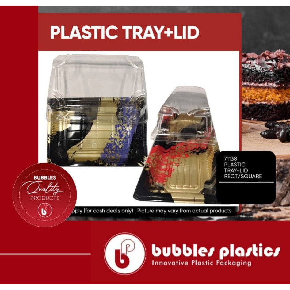 Disposable Serving To Go Patisserie Cake Dessert Tray with Lid Rectangular 18x13cm