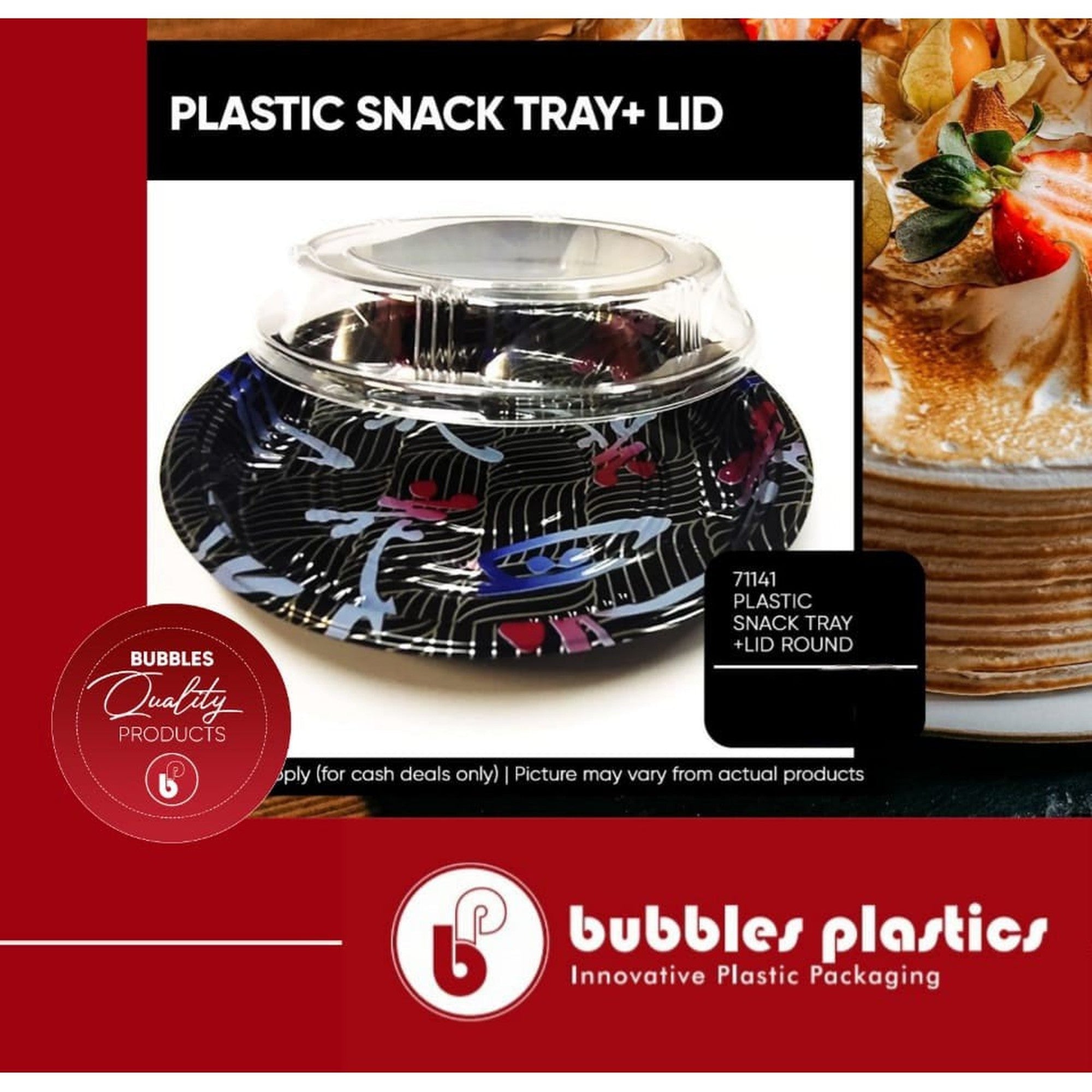 Disposable Serving To Go Snack Platter Tray Black with Lid Round 91106643
