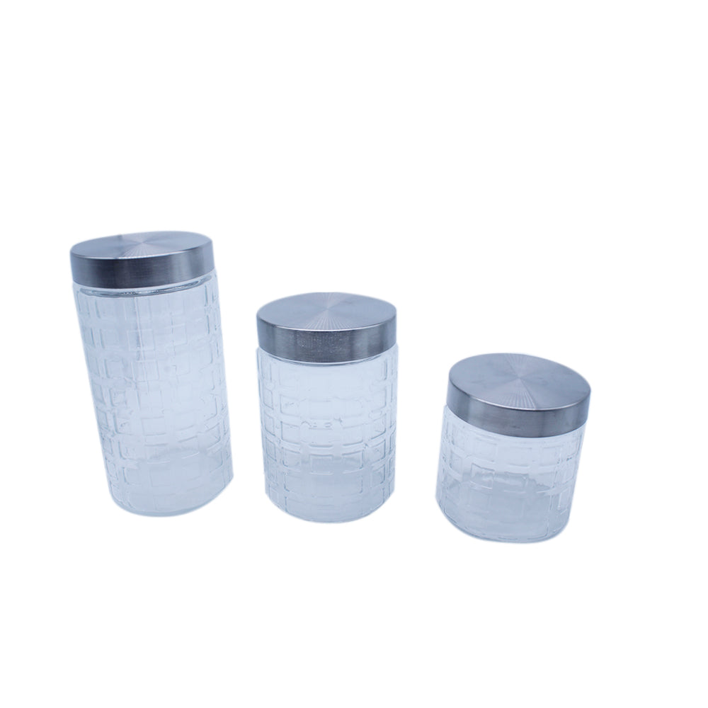 3pc Glass Canister Set with Silver Steel Top SGN1771