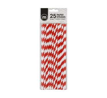 Paper Straws 6mmx20cm Cherry Striped 25pack