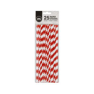Disposable Paper Straws 6mmx20cm Cherry Striped 25pack