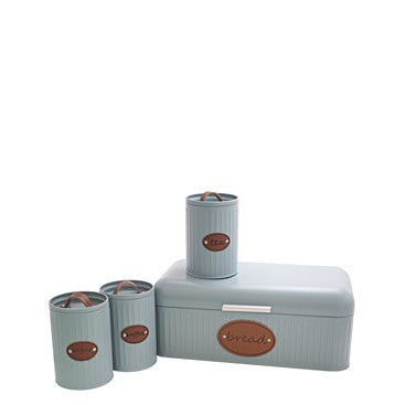 Aqua Canister Sugar Tin Blue with Leather Name and Strap