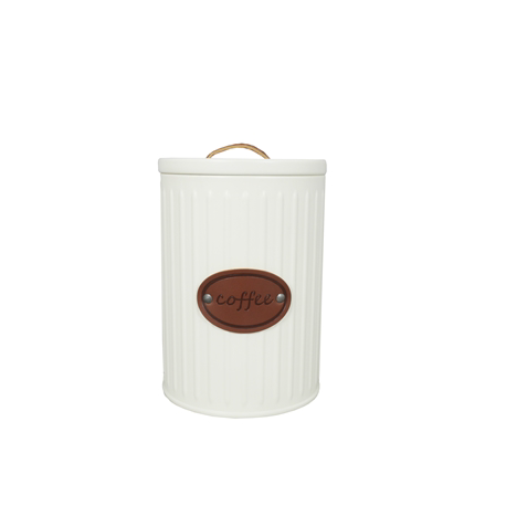 Aqua Canister Coffee Tin Cream with Leather Name and Strap 26569