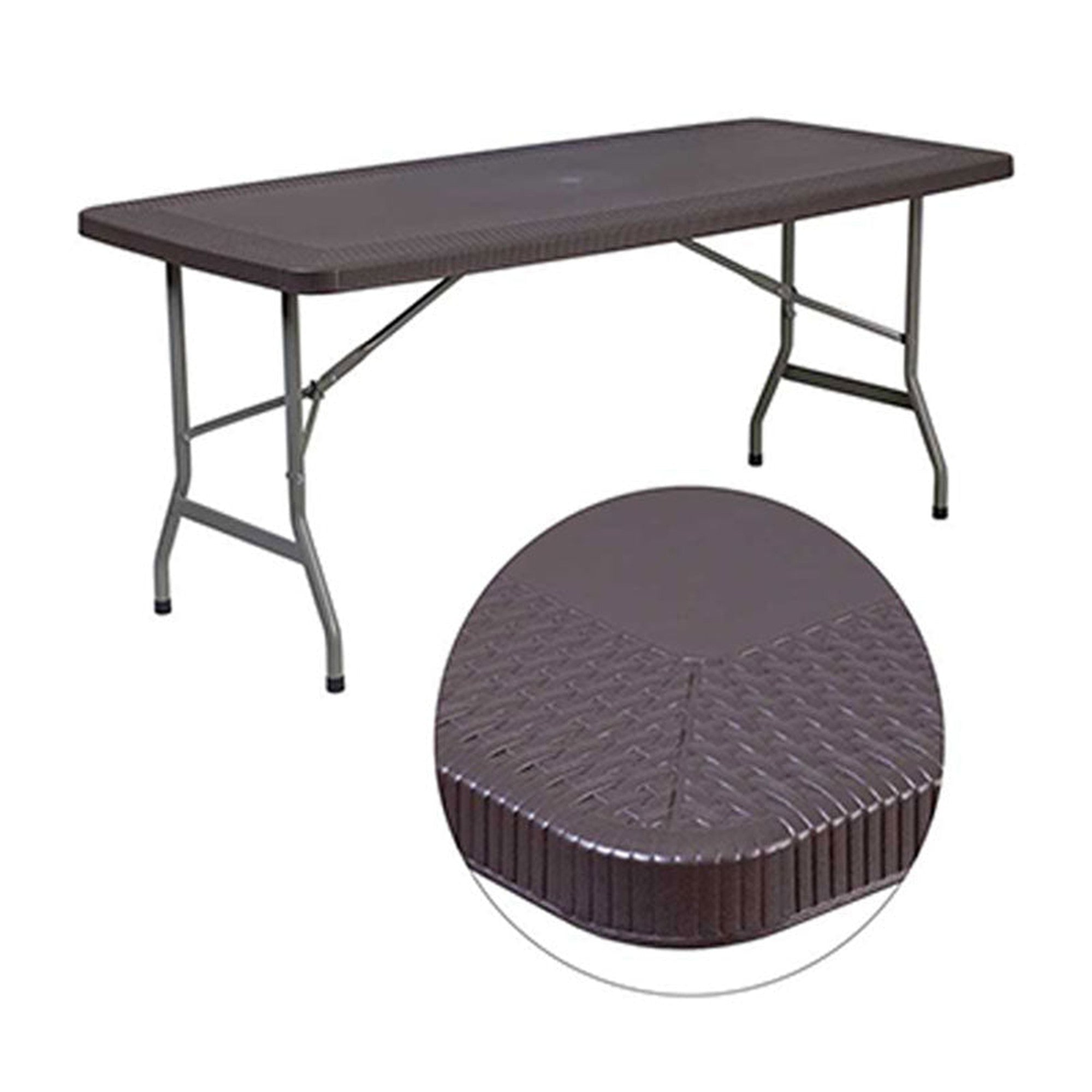 1.8m Folding Trestle Rattan Table 6ft Brown