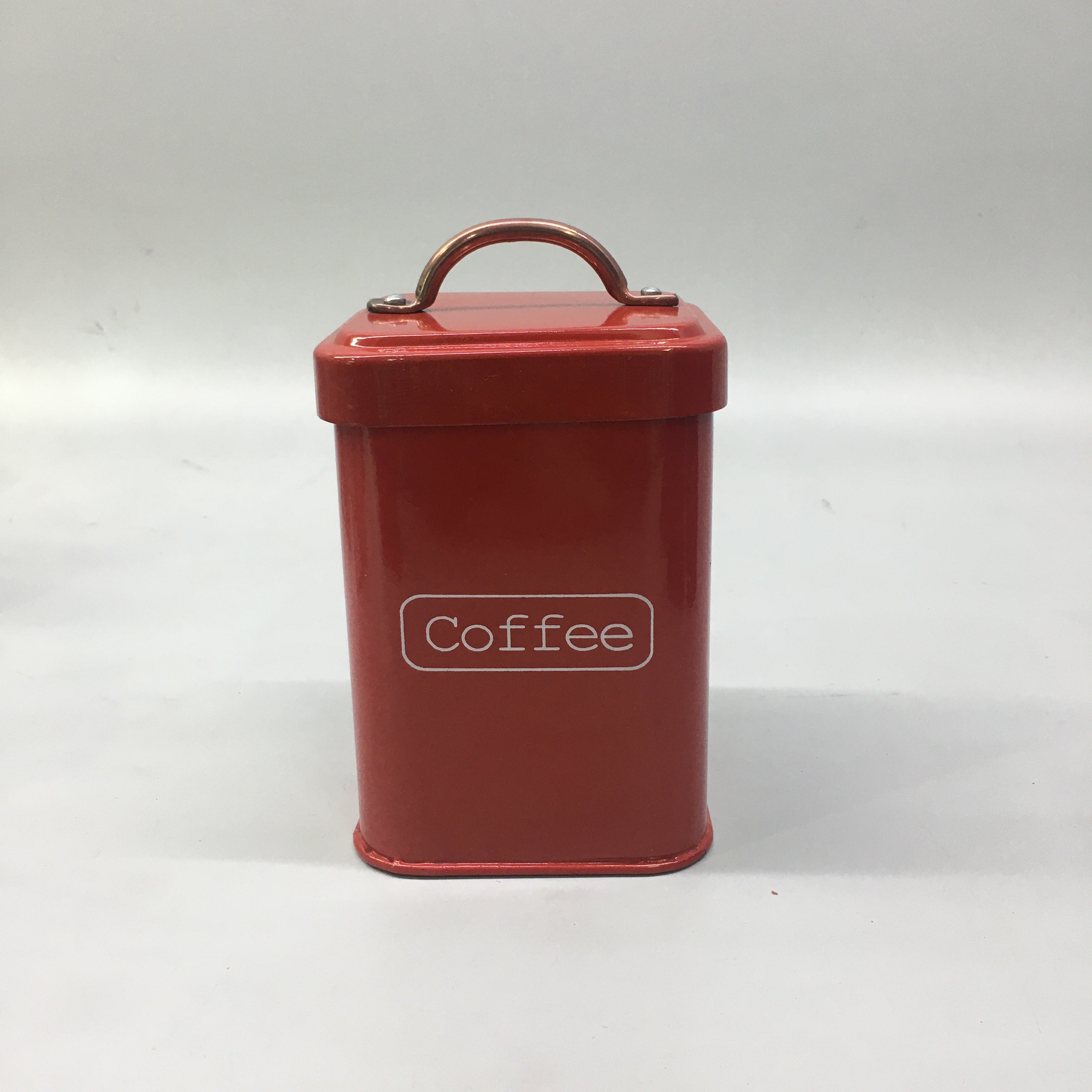 Storage Canister Tin Tea-Coffee-Sugar - Red with Bronze Handle