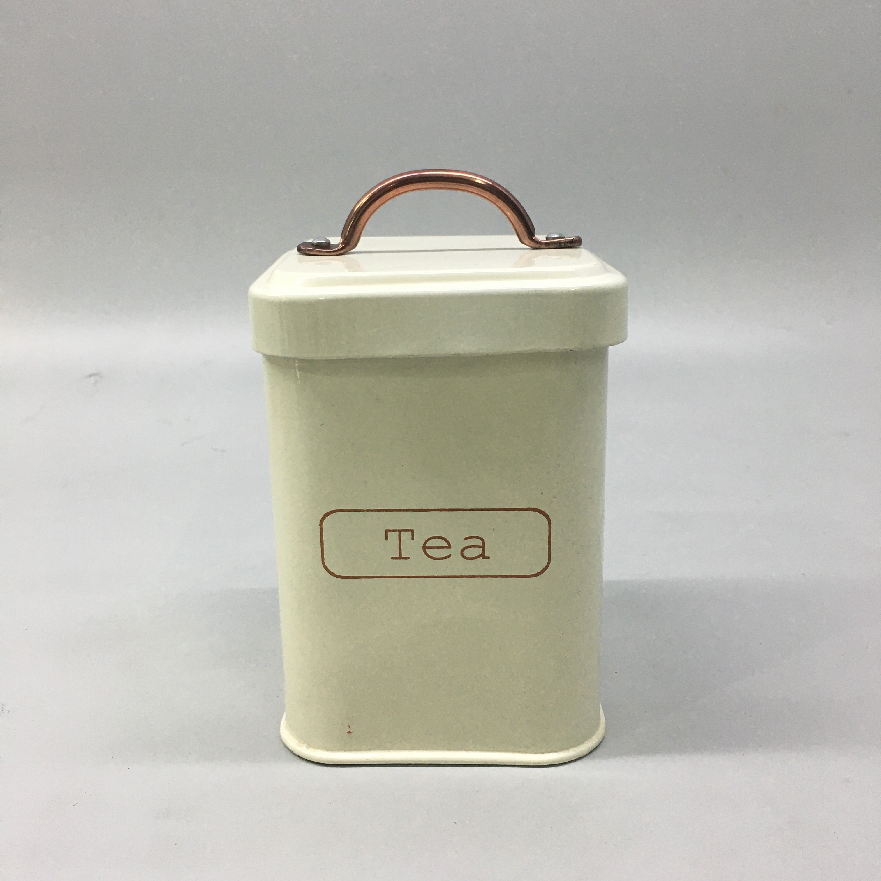 Vintage Tin Canister Square Snack Cream with Bronze Handle 11x11x16.5cm