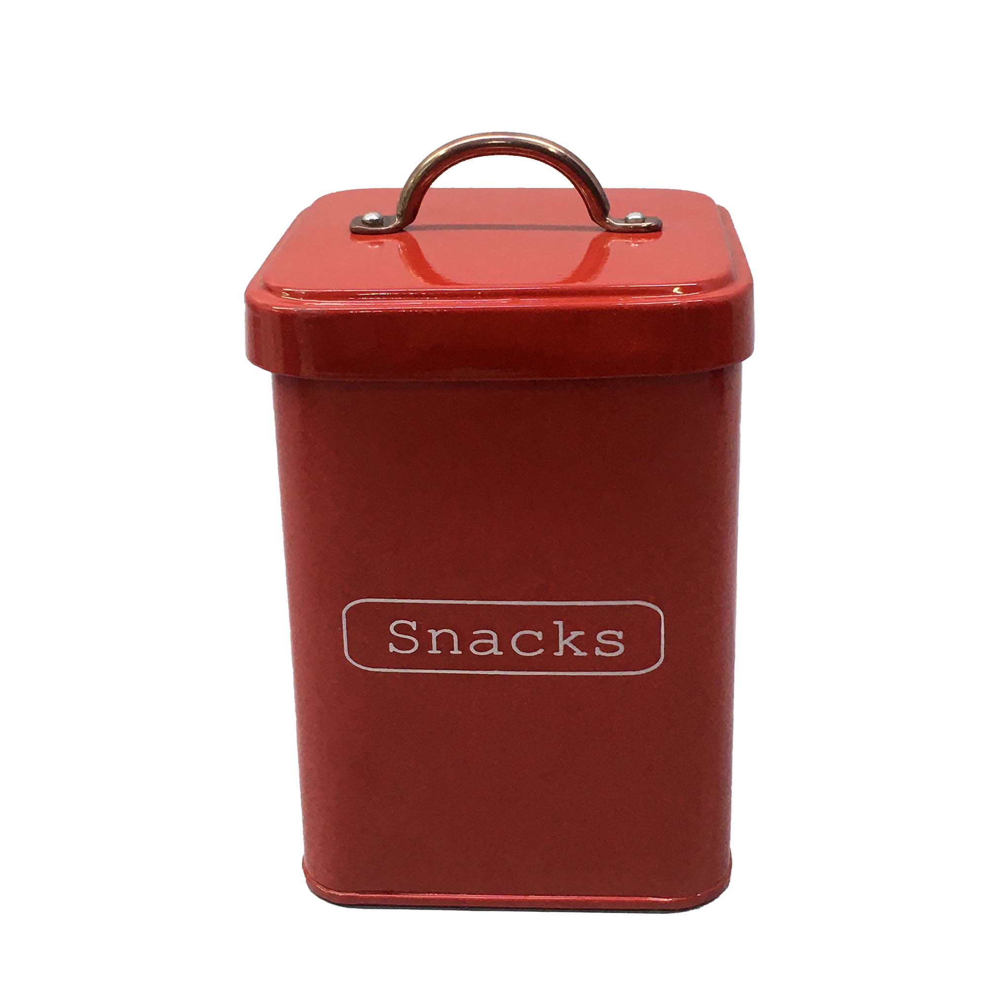 Vintage Tin Canister Square Tin Snack Red with Bronze Handle 11x11x16.50cm