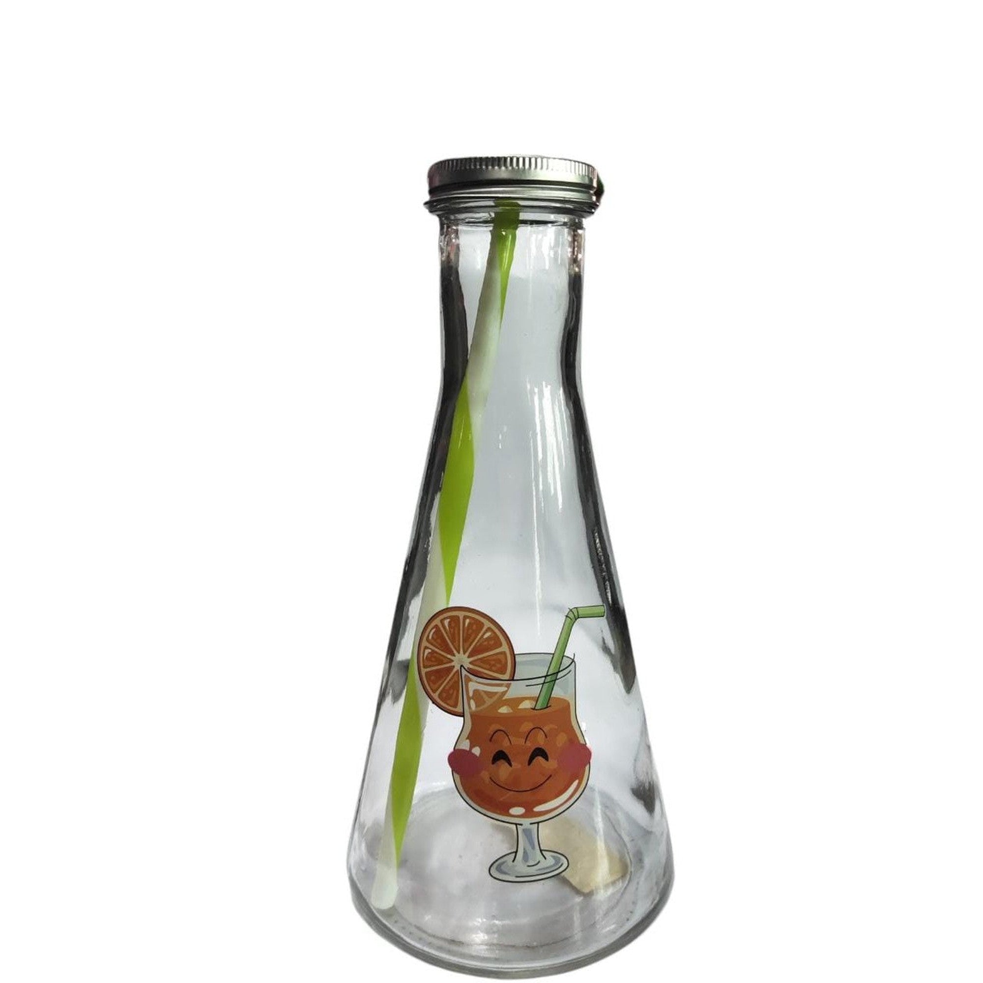 Regent Kids Glass Bottle 750ml Tapered with Straw And Silver Lid 15023