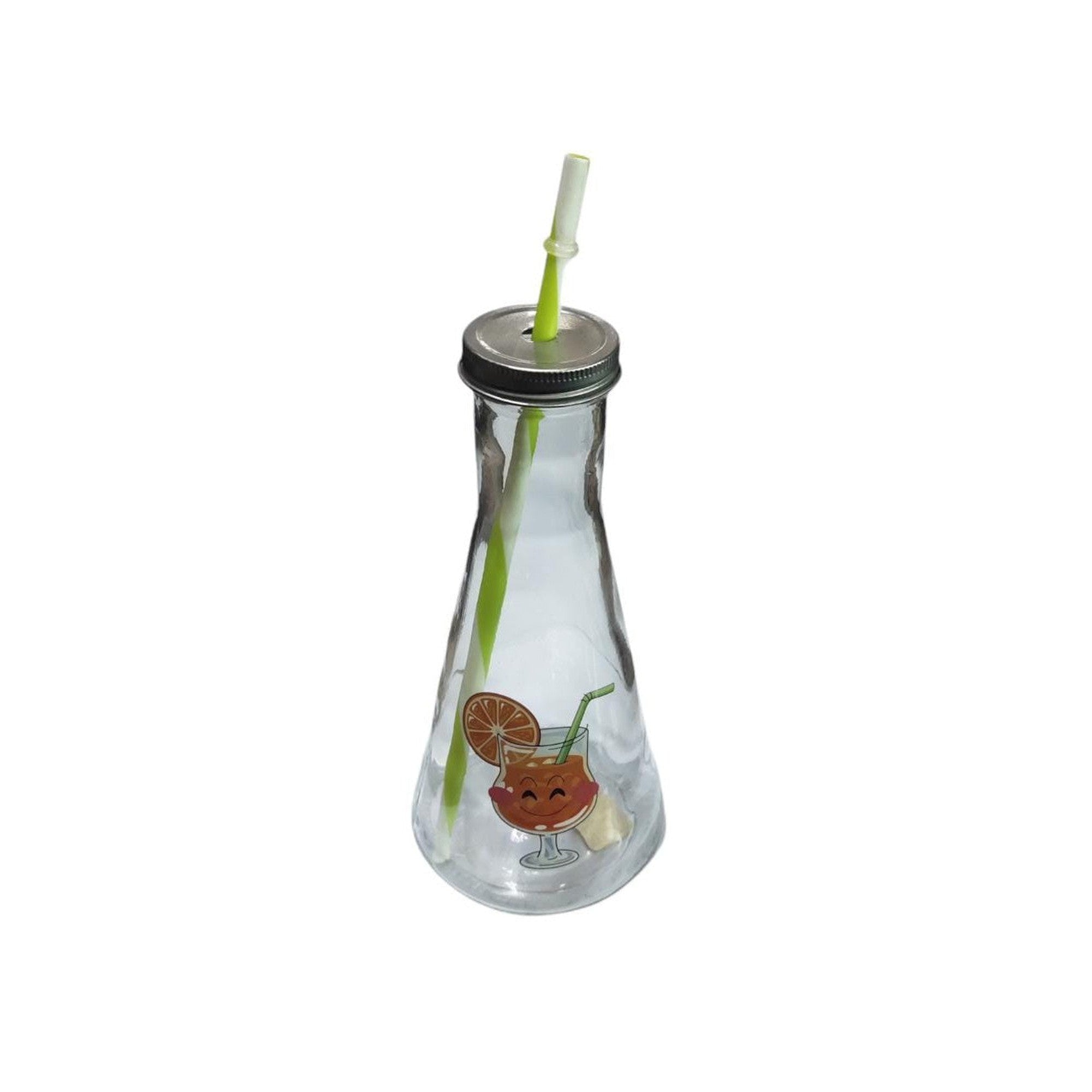 Regent Kids Glass Bottle 750ml Tapered with Straw And Silver Lid 15023