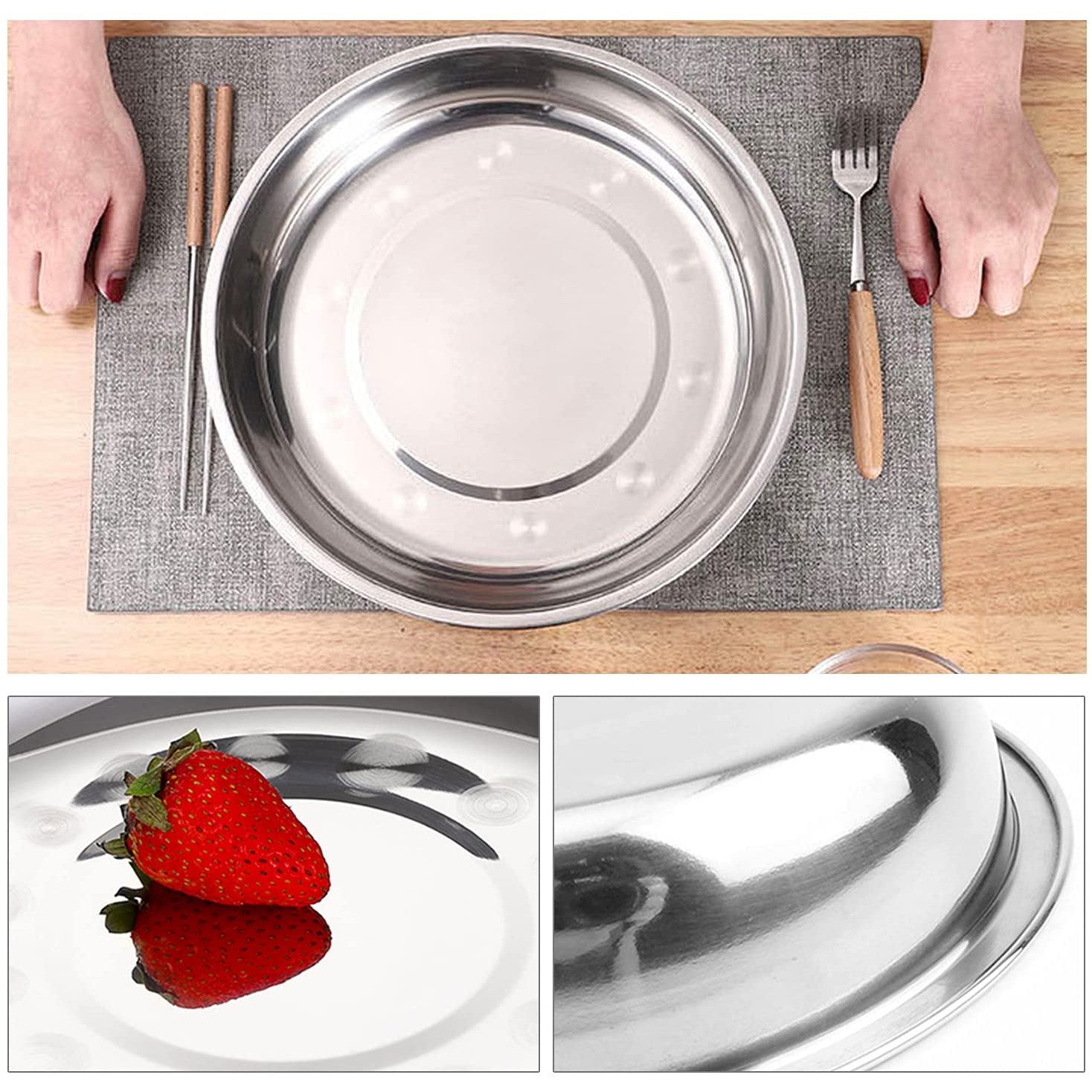 Dinner Plate 24cm Stainless Steel - Cafeteria Feeding Plate