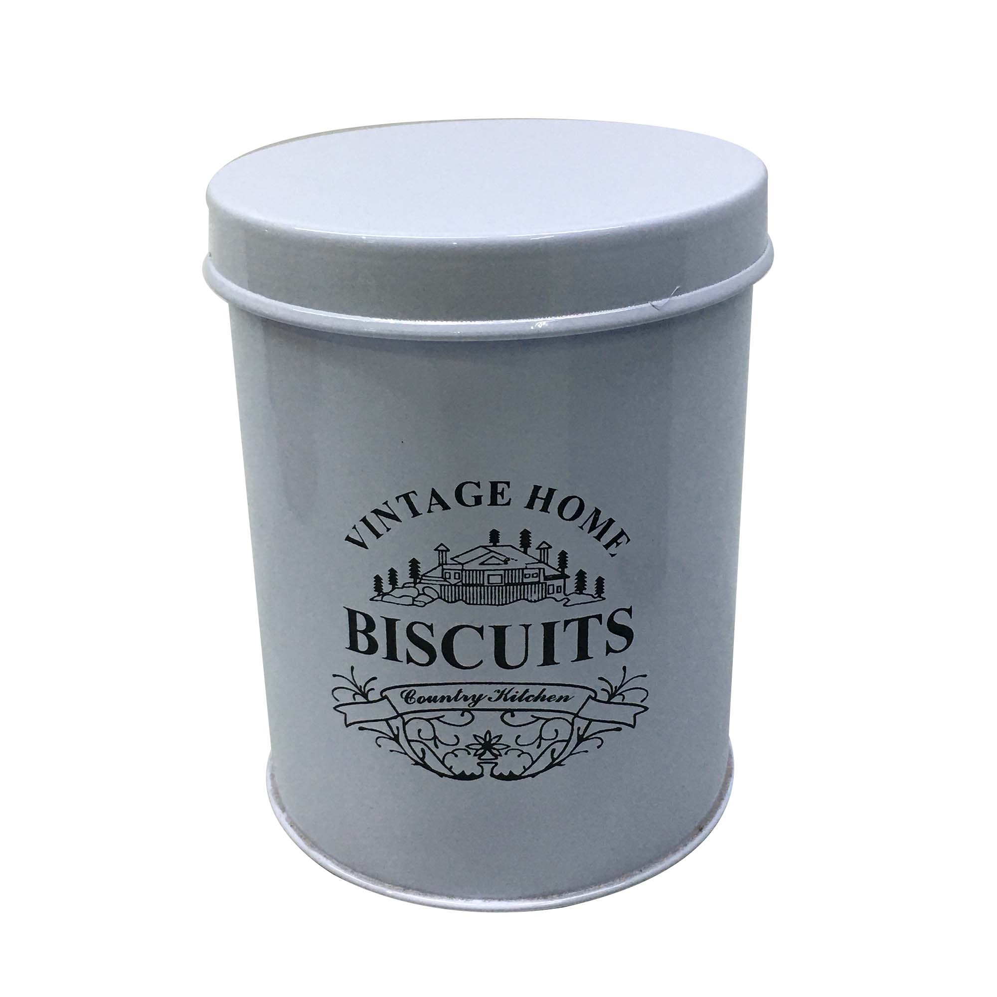 Vintage Tin Biscuit Canister White 12x15cm