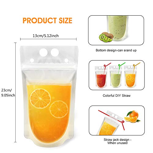 Drinking Pouch Bag Clear with Straw 500ml Stand-Up Reusable Beverage Packaging 13x23x4cm 100mic 1pc