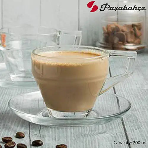Pasabahce Shiney Glass Tea Cup & Saucer Set 6pcs with Box 23795