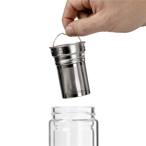 Glass Drinking Bottle 600ml Double Wall with Infuser & Bamboo Lid 27133