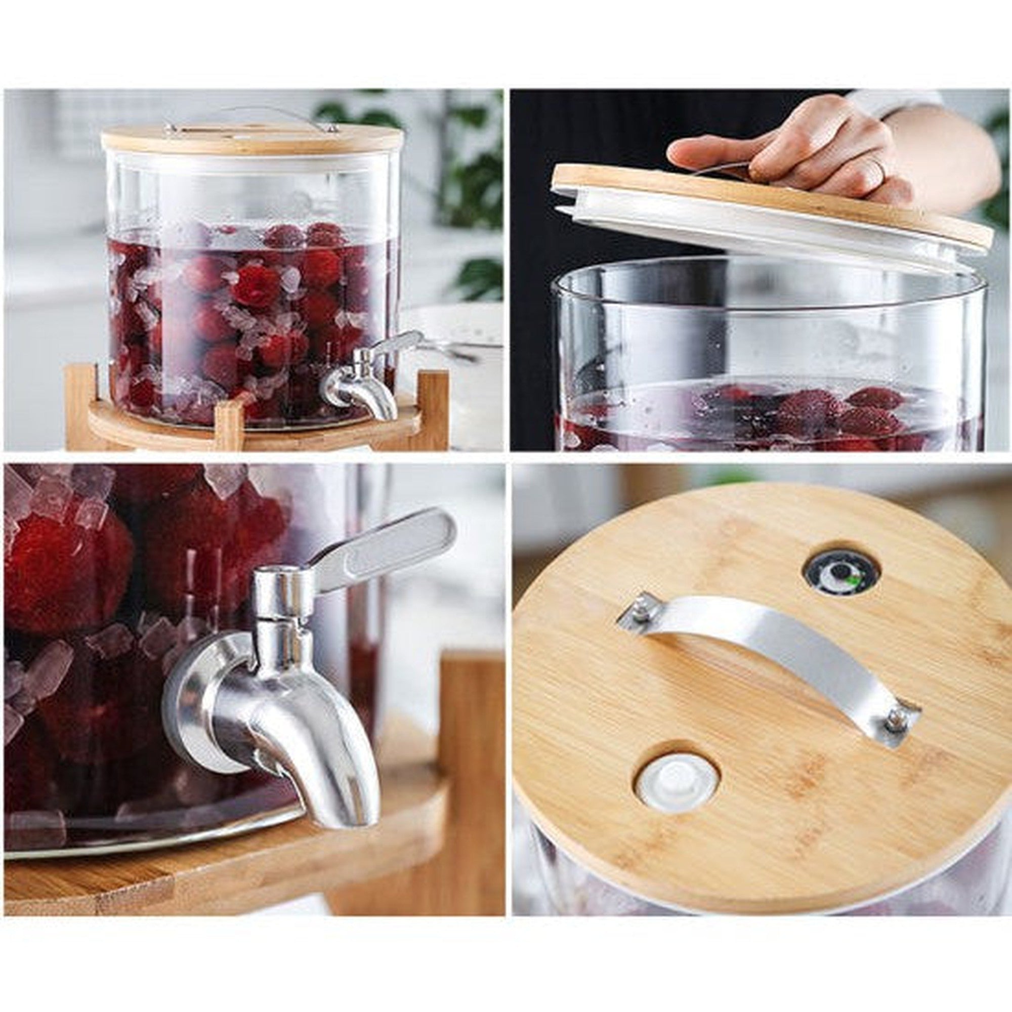 Beverage Dispenser 5L Borosilicate Glass with Wooden Lid & Stand