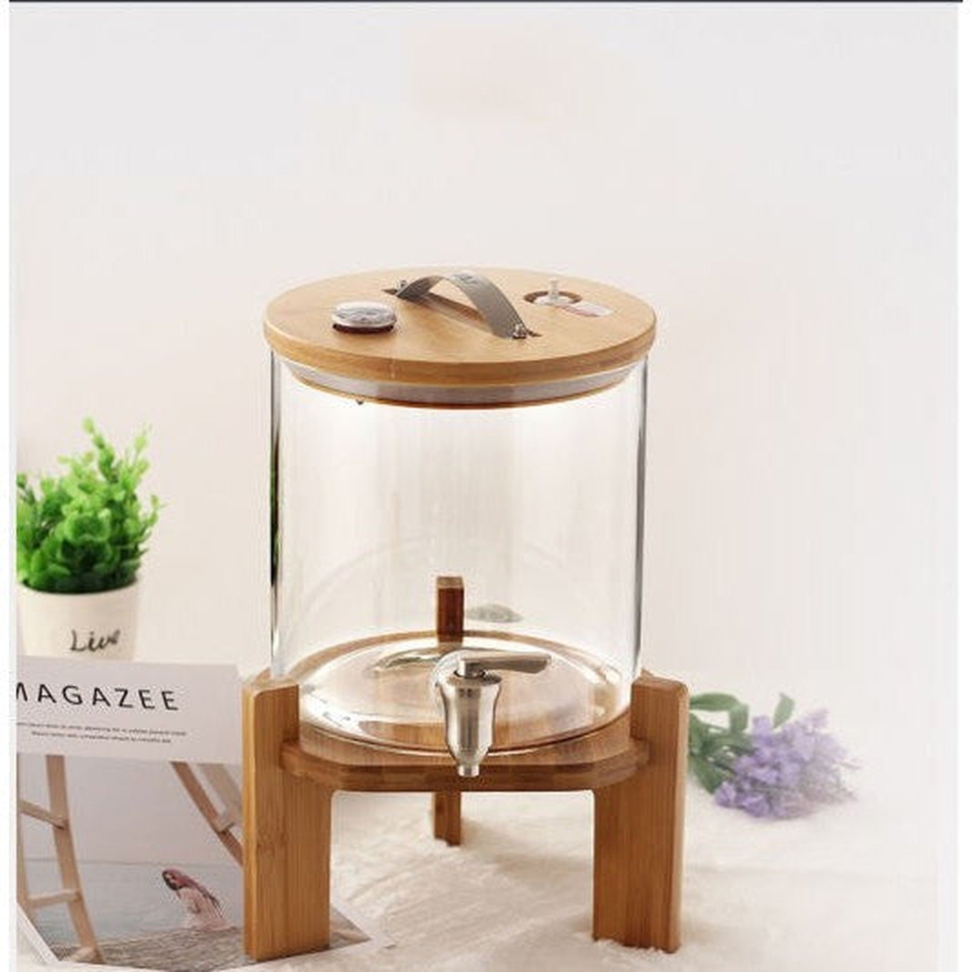 Beverage Dispenser 5L Borosilicate Glass with Wooden Lid & Stand
