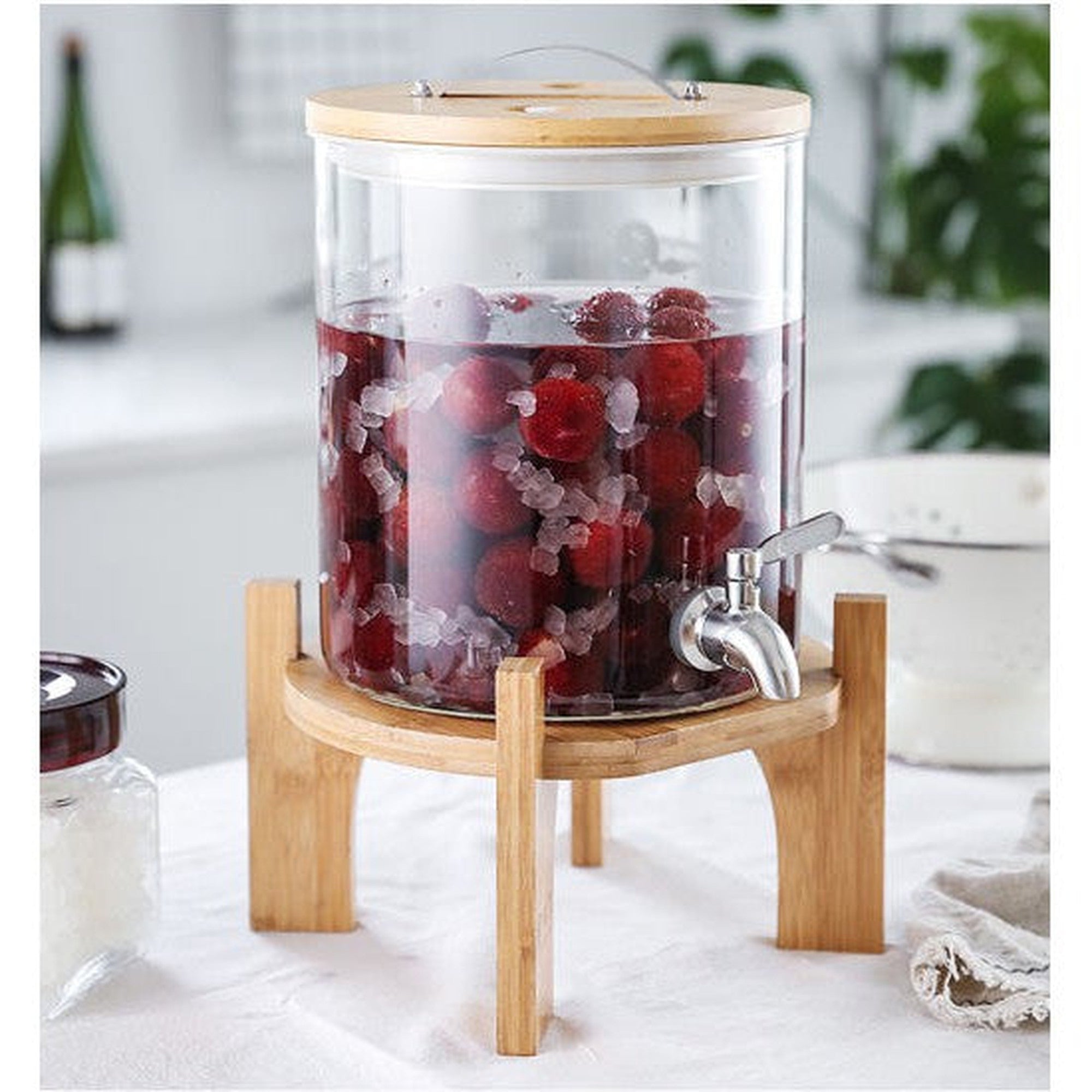 Beverage Dispenser 5L Borosilicate Glass with Wooden Lid & Stand