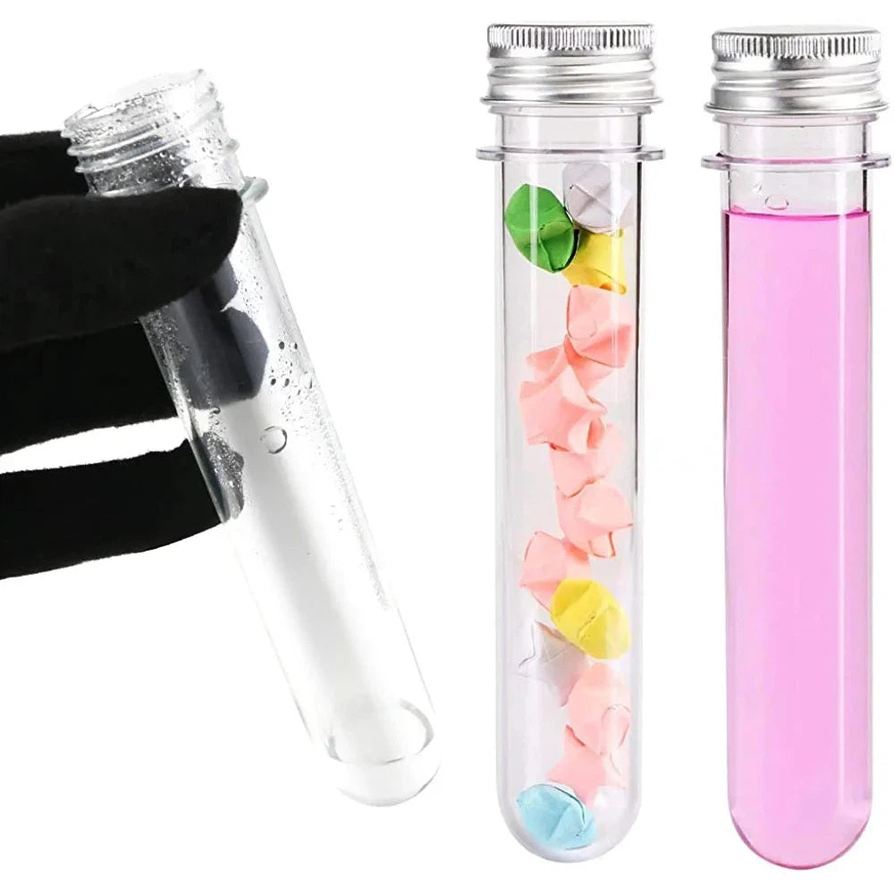 Plastic PET Test Tube - Vials Container Bottle Tube Shape with Silver Lid