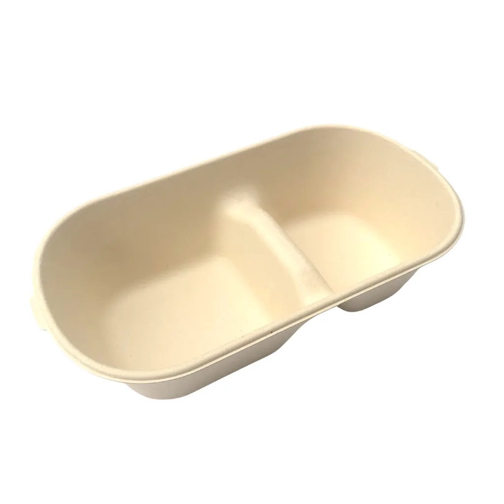 Biodegradable Kraft Food Lunch Box 2 -Compartment Takeaway Clamshell with Lid 1000ml