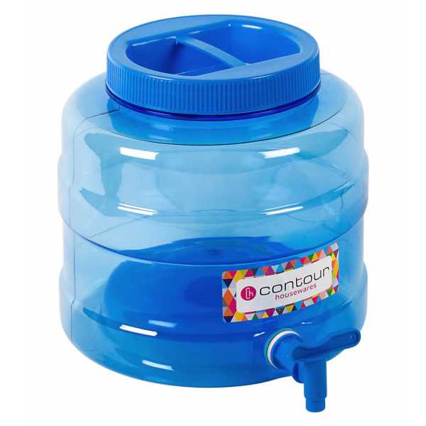 10L PET Water Dispenser with Tap Round Blue Plastic - Contour Housewares
