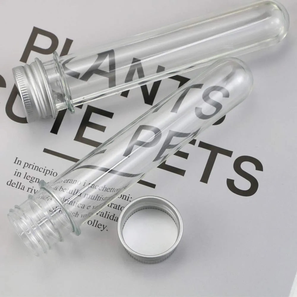 Plastic PET Test Tube - Vials Container Bottle Tube Shape with Silver Lid