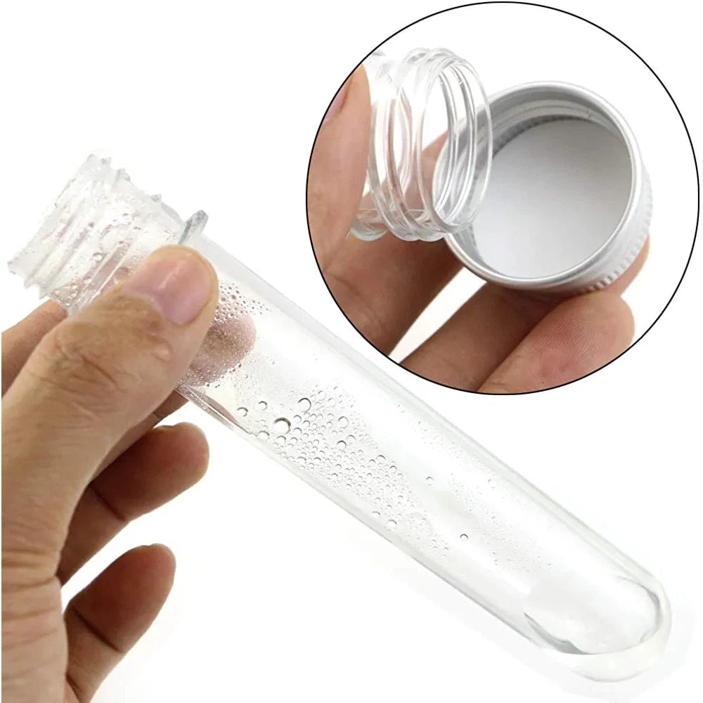 Plastic PET Test Tube - Vials Container Bottle Tube Shape with Silver Lid