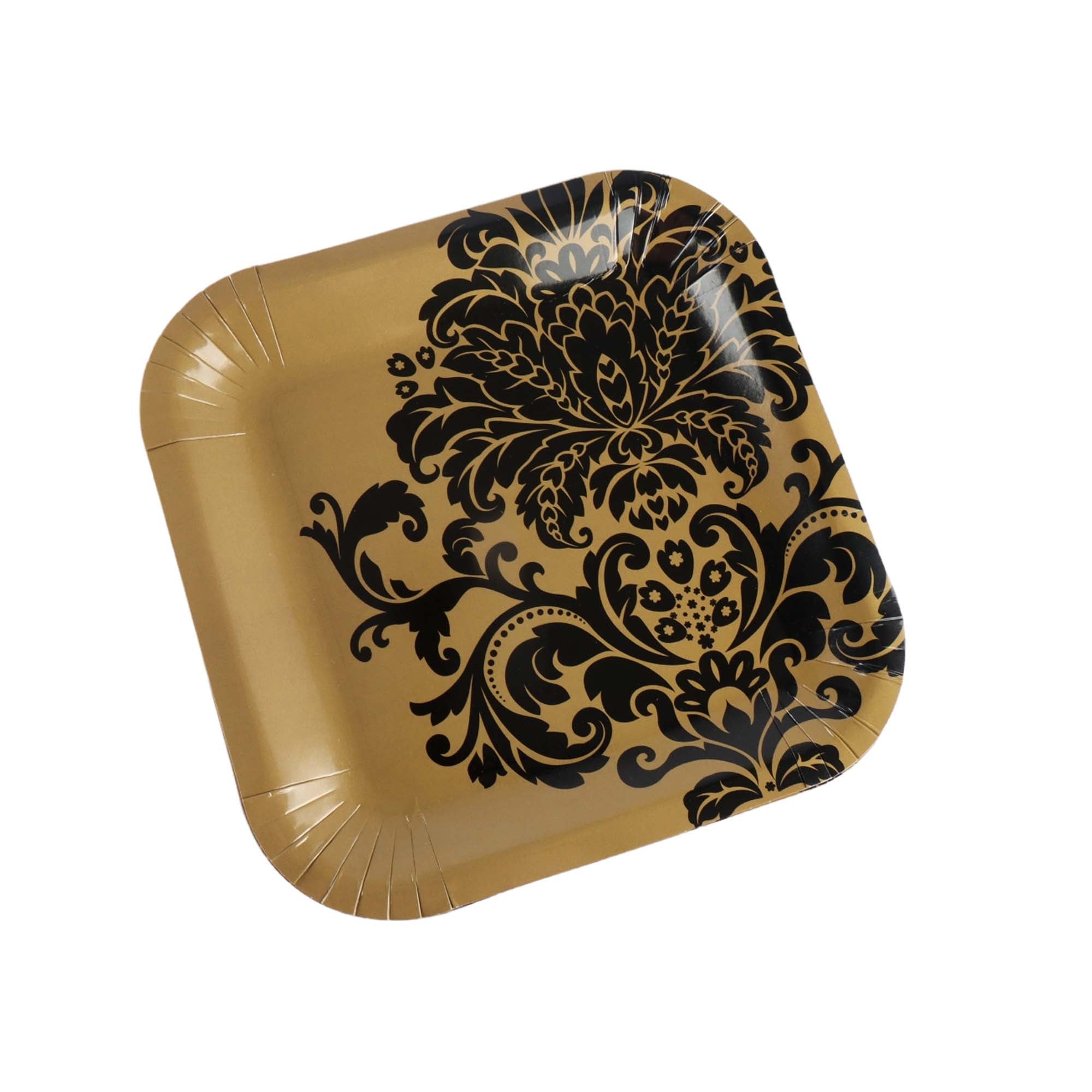 Disposable Party Paper Plate Gold Square 9inch 10pack