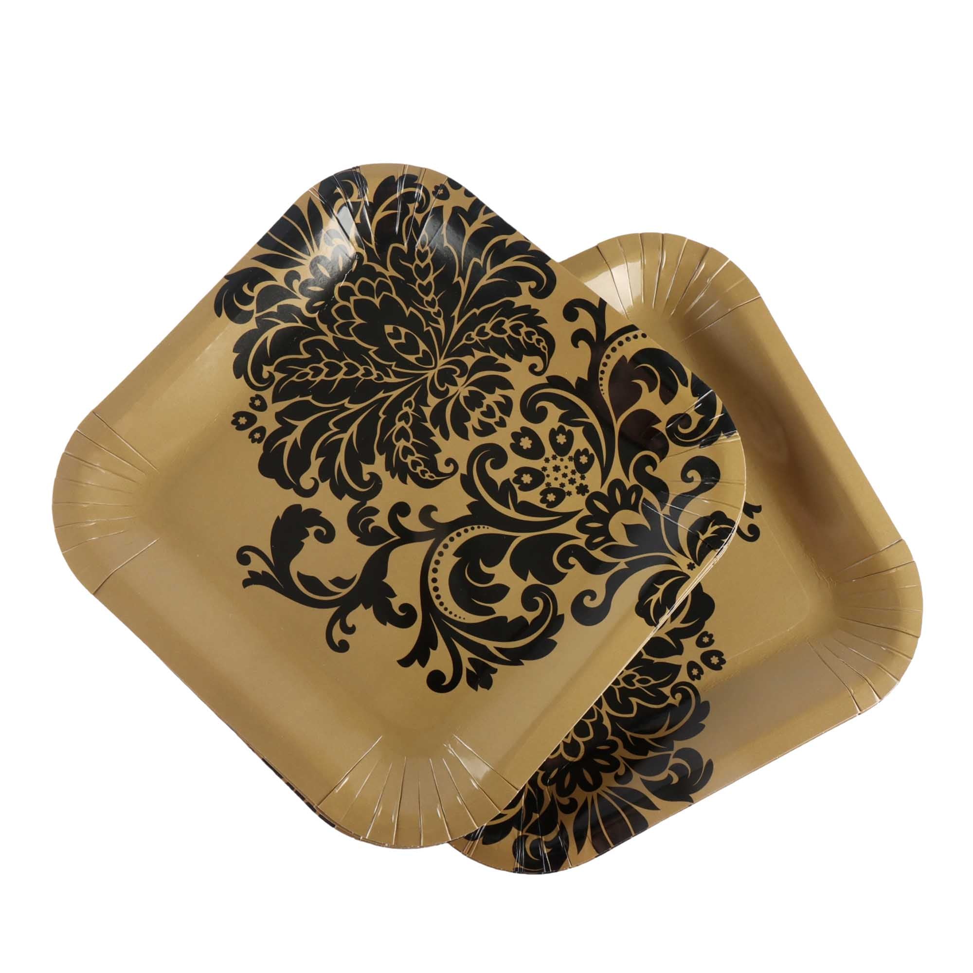 Disposable Party Paper Plate Gold Square 9inch 10pack