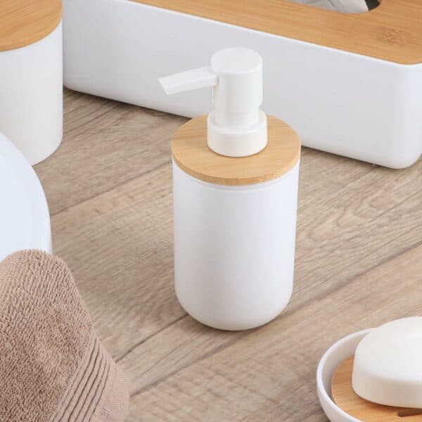 EH Acrylic Soap Dispenser White with Bamboo Lid21018
