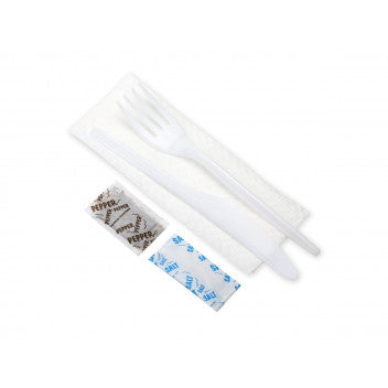 Disposable Cutlery Set White 16cm Knife-Fork-Salt-Pepper 10pcs