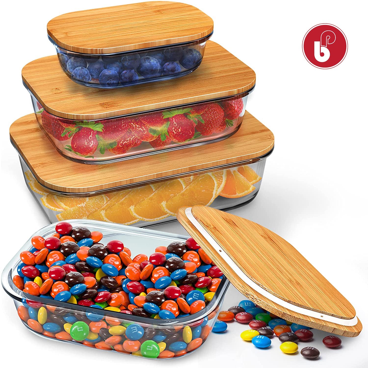 Aqua Glass Food Container Bamboo Lid 19.5x14.5x6.5 27112