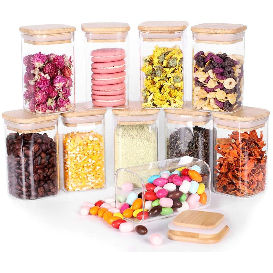 Aqua Glass Canister 1L Square with Wood lid 27128