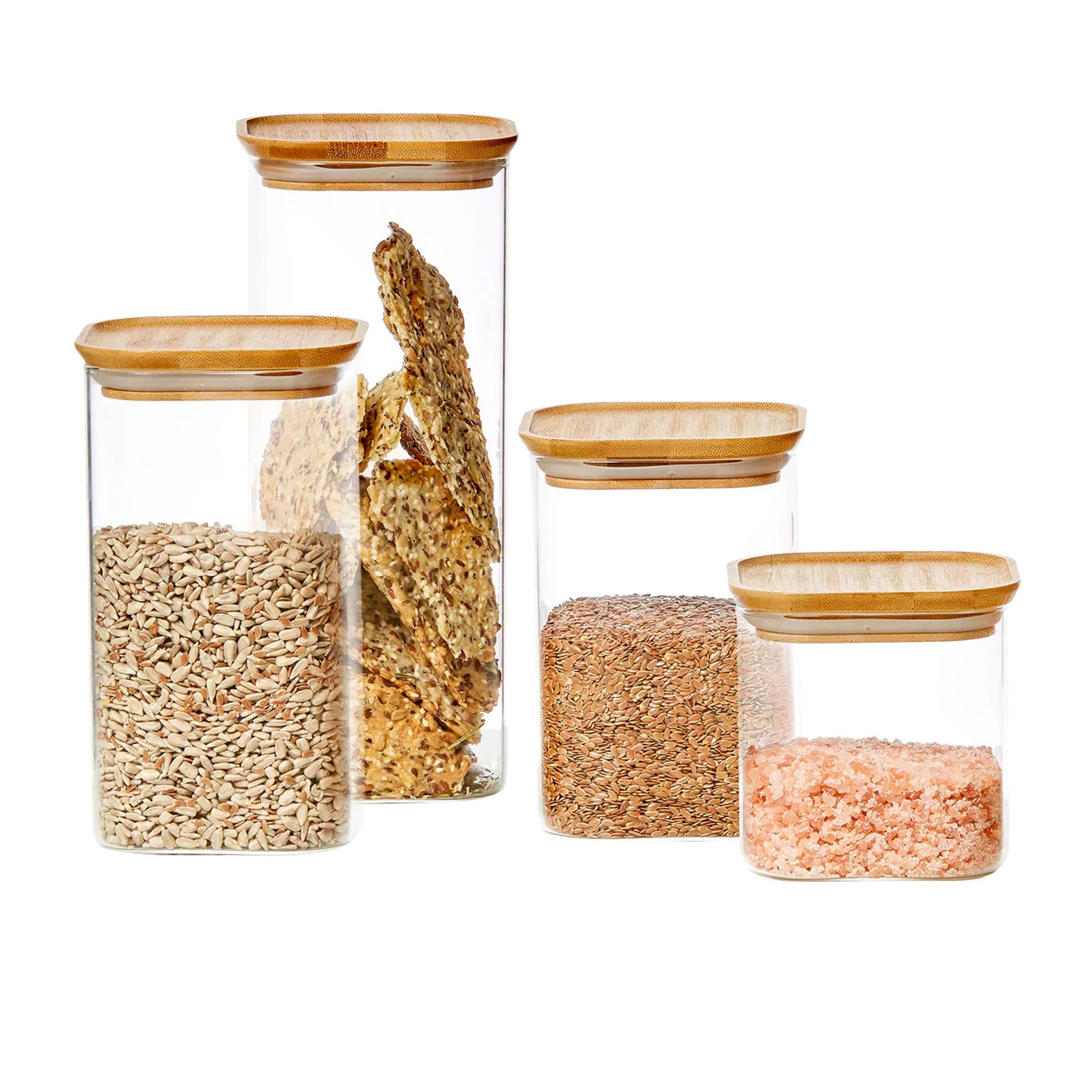 Aqua Glass Canister Square 1.2Ltr with Wood lid