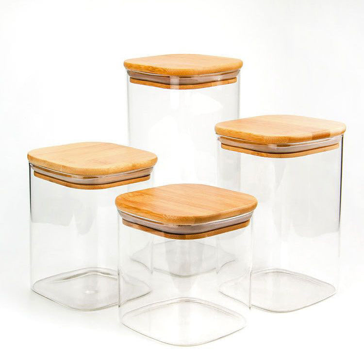 Aqua Glass Canister 1L Square with Wood lid 27128