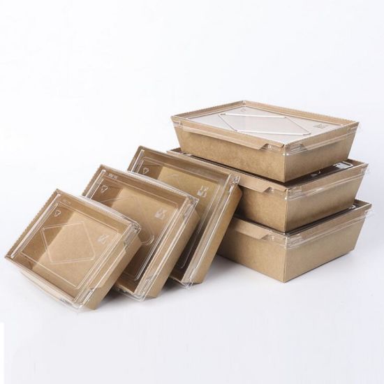 Kraft Paper Food Lunch Box Square Container with Clear Lid 16.5x10x4.5cm