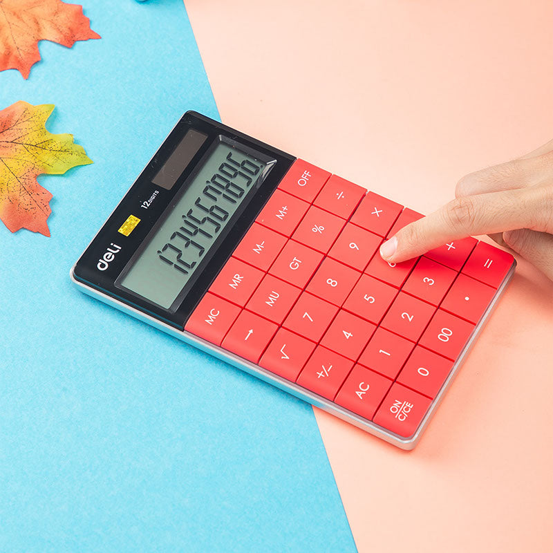 Deli Calculator 12-Digit Red