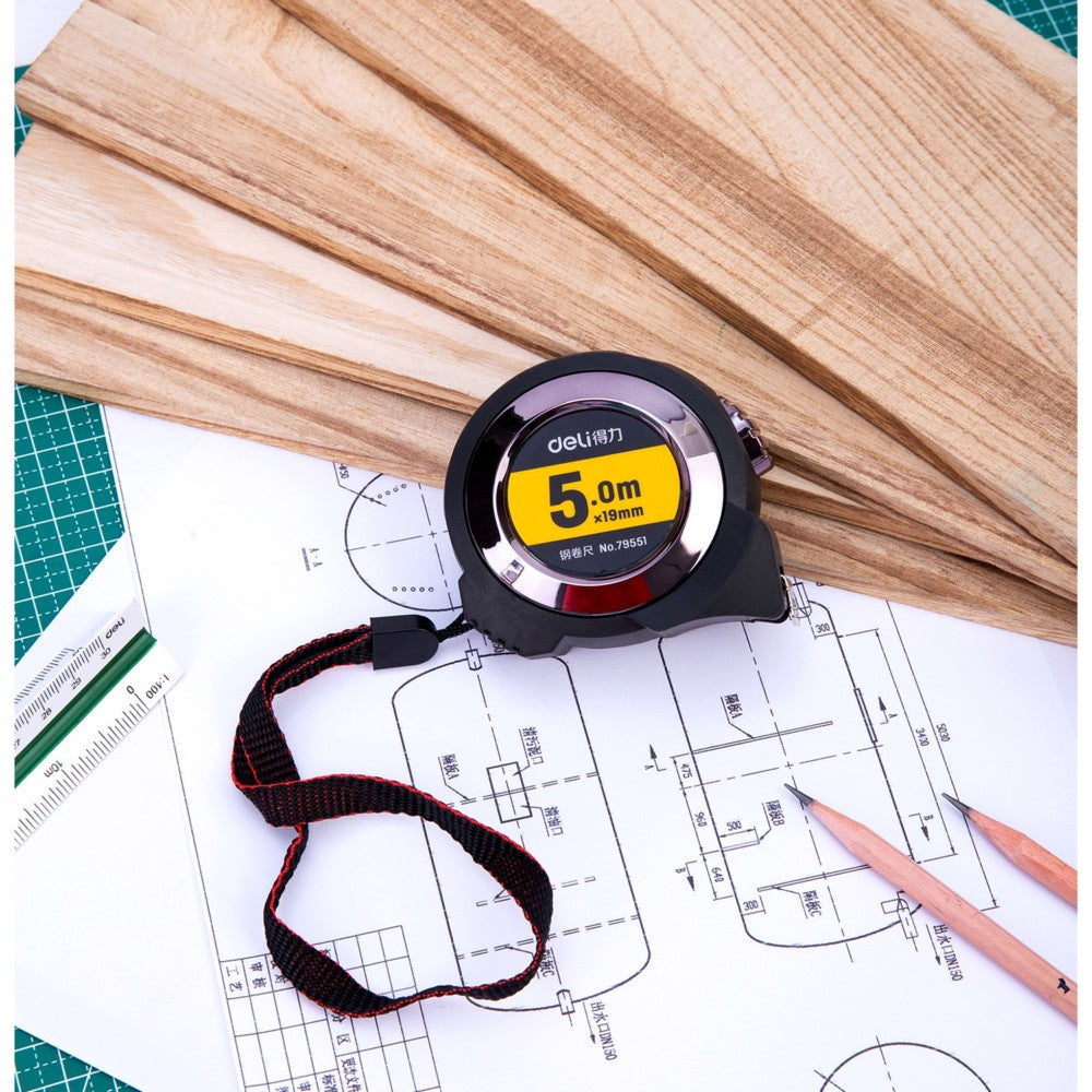 Deli Measuring Tape Steel 5mx19mm Grey