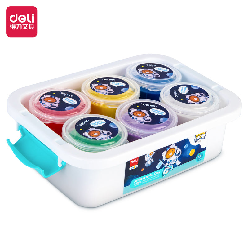 Deli Kids Modeling Clay 12-Color Tubs in Storage Box
