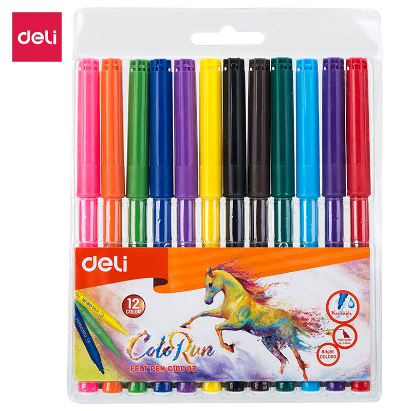 Deli Felt Pen 12 Colors Set Assorted