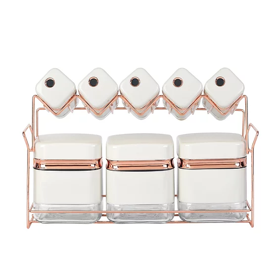 Continental Homeware Spice Set Cream with Gold Line 8 Pack Square Shape CH831