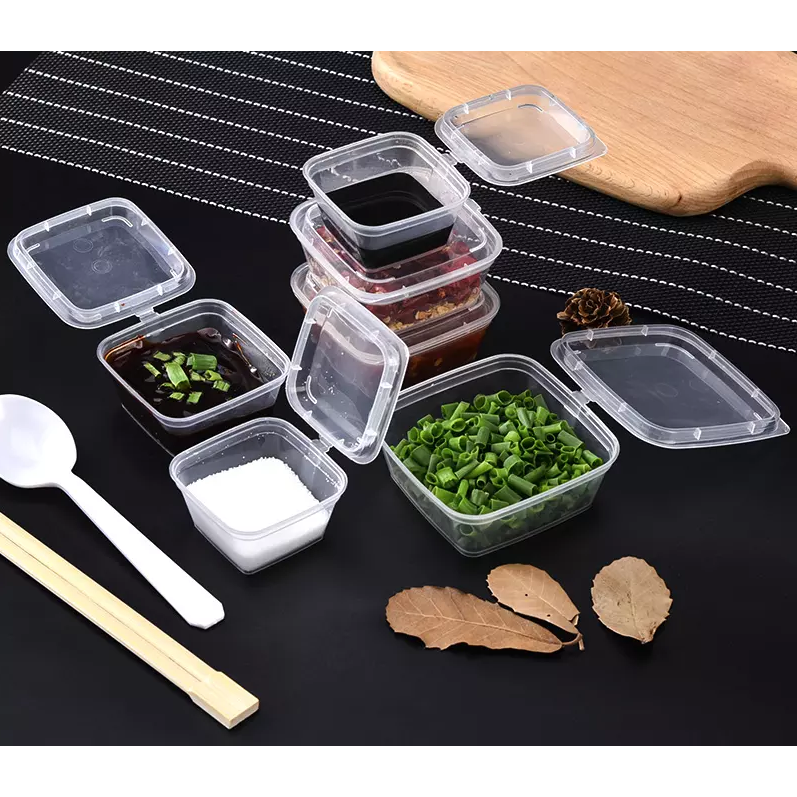 Disposable Sauce Tub Square 65ML with Hinged tight Lid Big 25pack