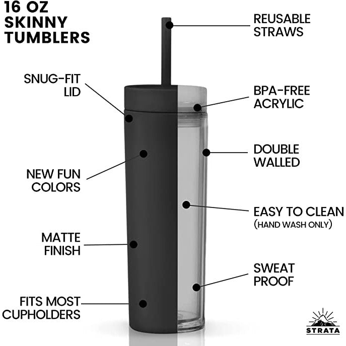 473ml Skinny Drinking Tumbler Acrylic Reusable with Lid and Straw