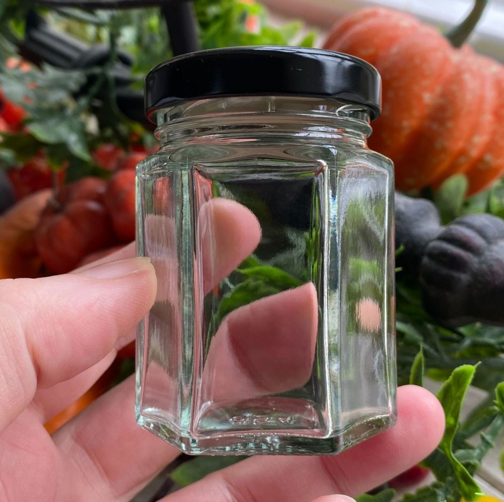 Regent Glass Jar 730ml Hexagonal with Black Lid