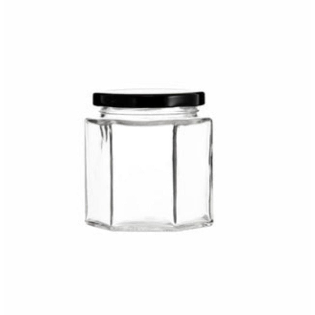 Regent Glass Jar 730ml Hexagonal with Black Lid