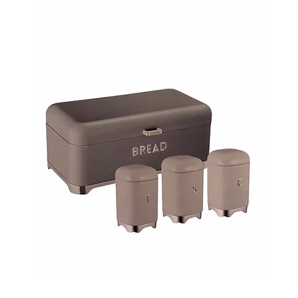 Retro Vintage Bread Bin Coffee Sugar Tea Tin Set Grey Rose Gold