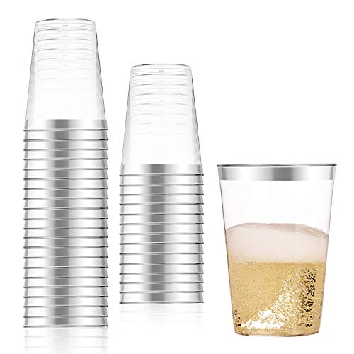 Disposable Plastic Acrylic 300ml Party Smoothie Cup with Metallic Silver Rim 10pack