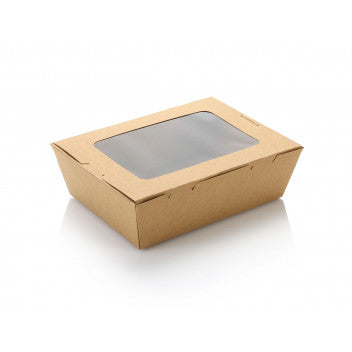 Kraft Paper Food Lunch Box with Window Lid No.4 Large 5pack