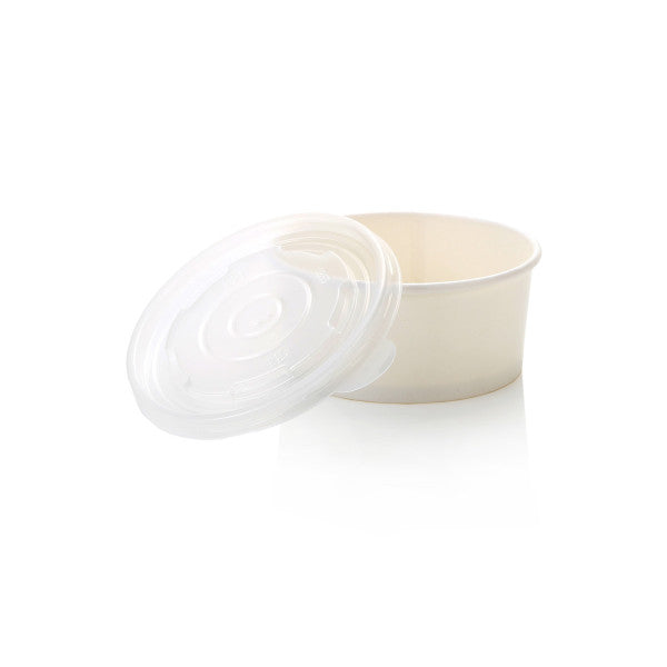 Noodle Food Lunch Box Round - Soup Tub White 350ml with Clear Lid 114mm PP NOOD-TUB350