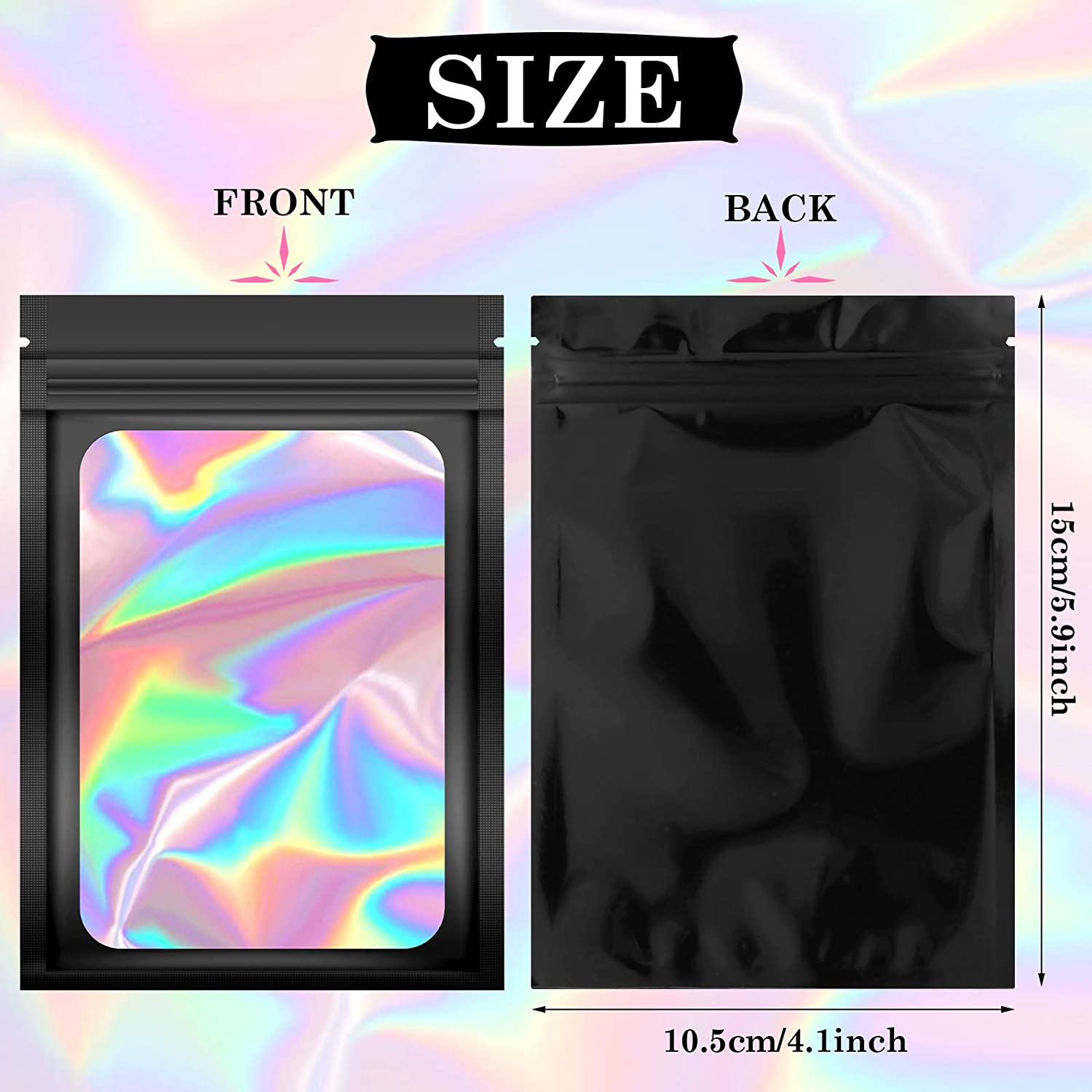 Holographic Resealable Bags 10x15cm Clear Window 10pack